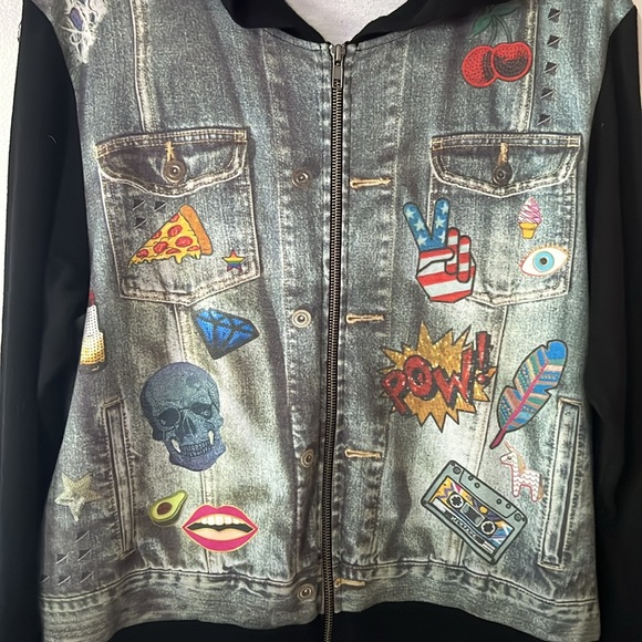 Terez Jackets & Blazers - Terez Black Zip Up Hoodie Jacket with Graphic 80’s- 90’s Design. Size Medium